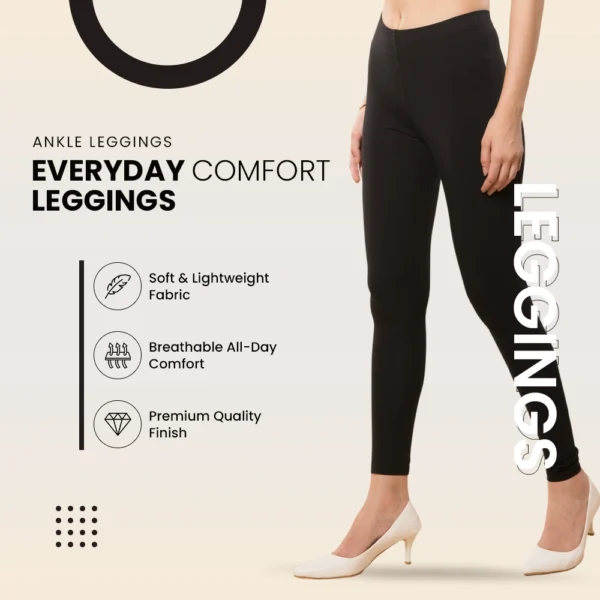 Aphro Soft Cotton Stretch Ankle Length Leggings for Women | Breathable | Mid-Rise | Slim Fit | Elasticated Waist | Daily Wear & Ethnic Wear