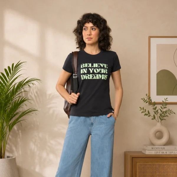 Aphro Women Round Neck T-Shirt | Solid Cotton Casual Printed T-shirt for Women | Front Print Graphic Tee | Stylish Half Sleeve T-shirt for Gym, Sports, Casual Wear
